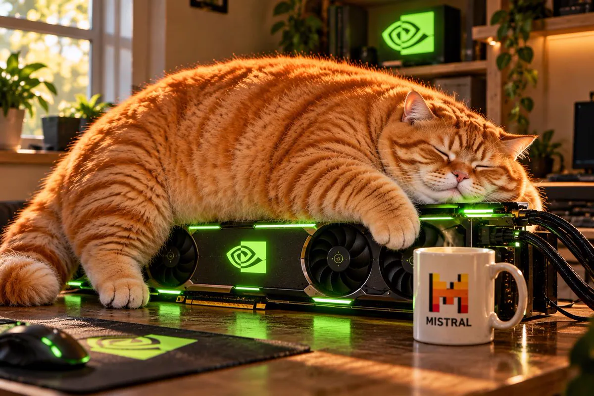 Cat sleeping on a GPU